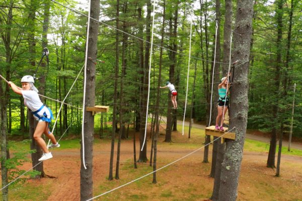 Ropes course adventure fun in Maine at all girls camp Kippewa