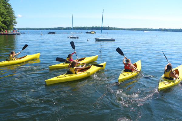Lake Cobbosseecontee in Maine all girls camp Kippewa warm fun summer kayaking waterskiing swimming fishing and more