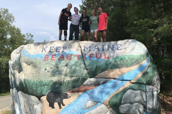 keep maine beautiful rock with camp friends